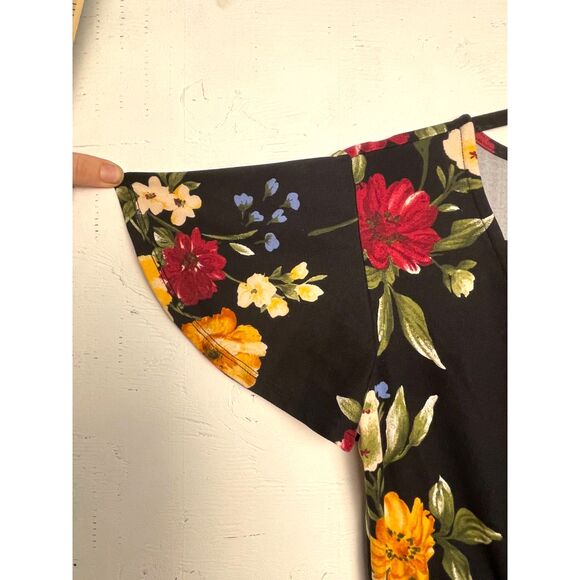 Fortune + Ivy Wrap Dress Women’s Small Black Floral Bell Sleeve Summer - Picture 5 of 7